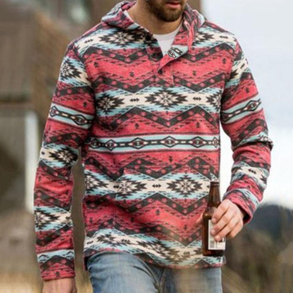 Mens Red Casual Retro print pullover