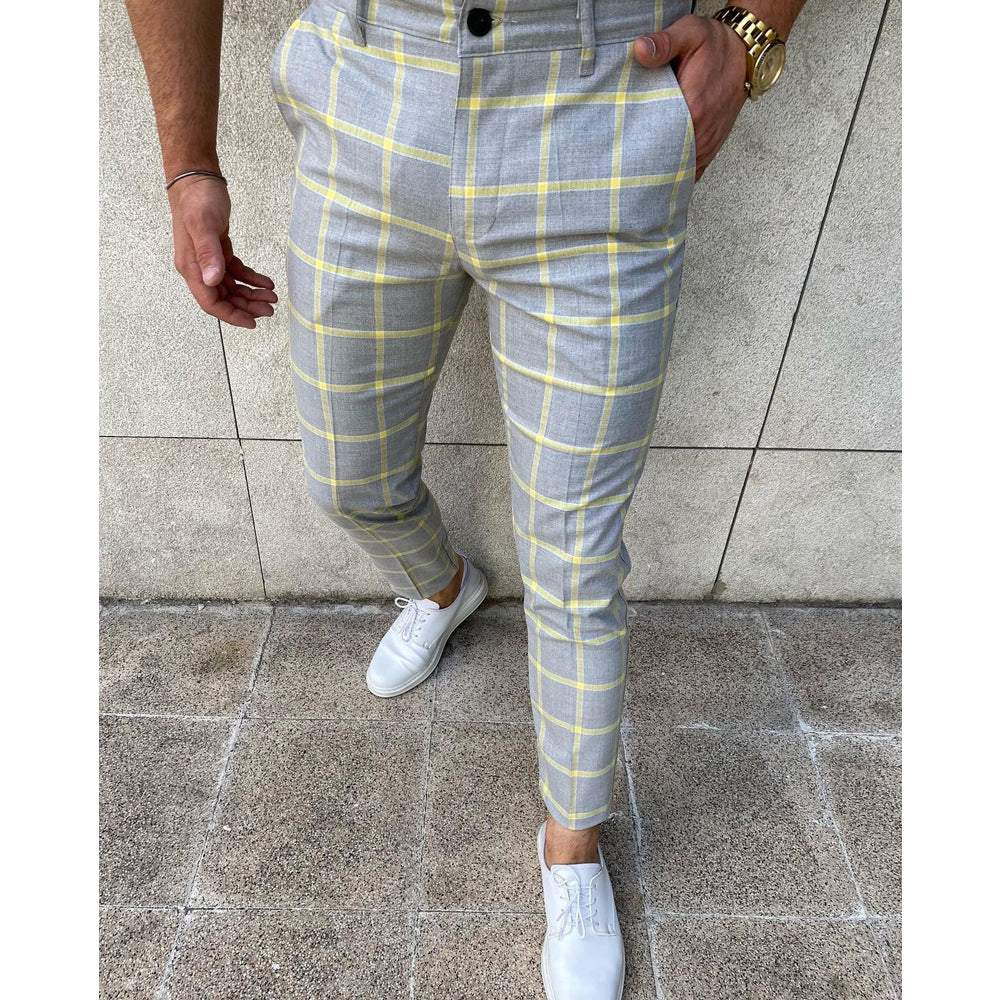 Men's Plaid Printing Leisure Pants Simple Trousers