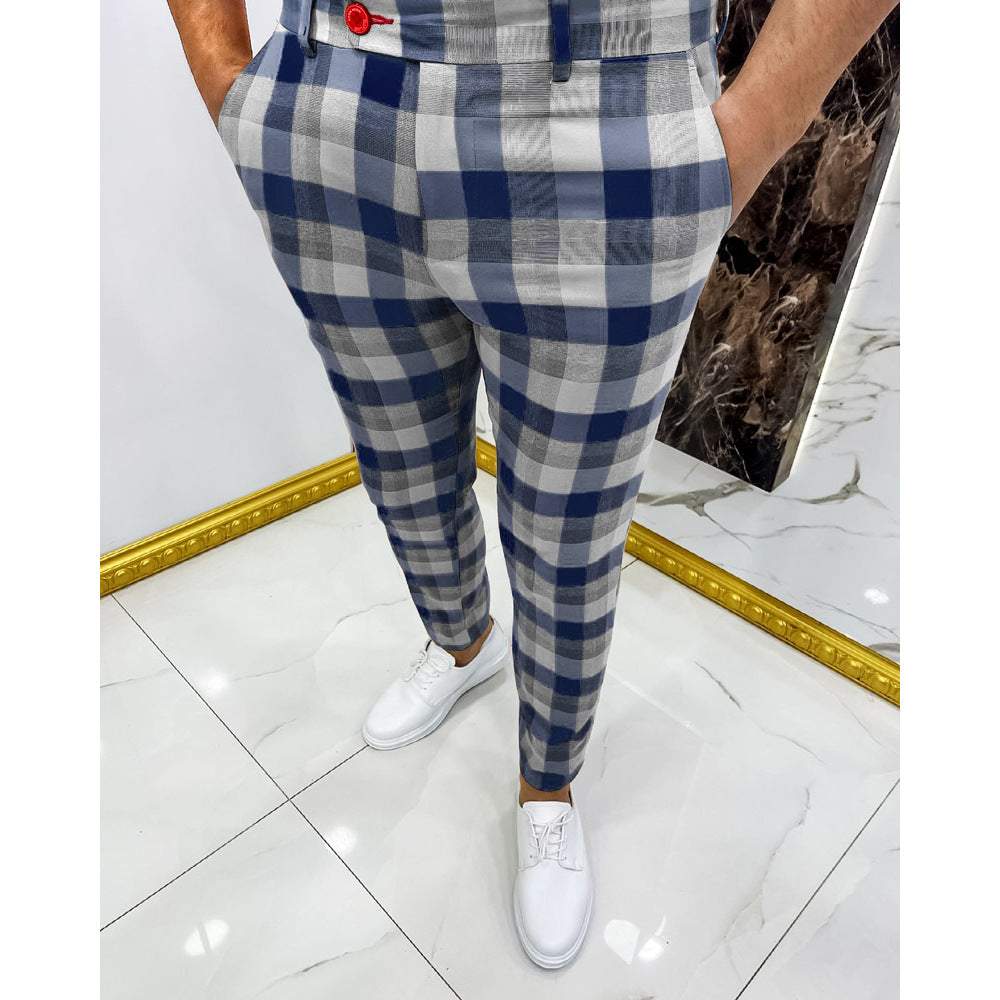 Men's Ghent Pants Checked Casual Trousers Elegant Pants