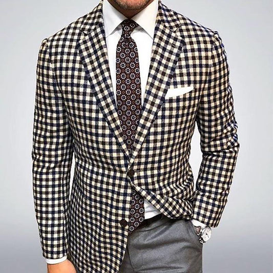 Mens Handmade Plaid Casual Cotton Blazer